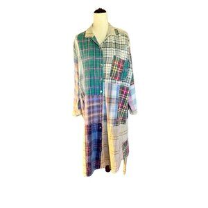 Vintage Sundance Women's Plaid Patchwork Shirt Dress S 100% Cotton Long Sleeve B
